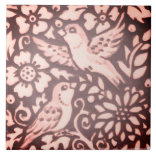 Burgundy Pink Bird Foliage Woodland Decor Tegeltje
