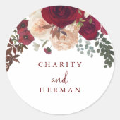 Burgundy Pink Blush Floral Wedding Envelope Seals Ronde Sticker (Voorkant)