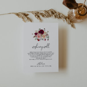 Burgundy Pink Blush Floral Wedding Goed Informatiekaartje