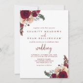 Burgundy Pink Blush Floral Wedding Kaart (Voorkant)