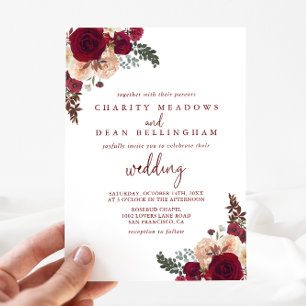 Burgundy Pink Blush Floral Wedding Kaart