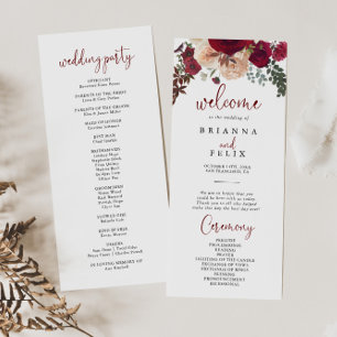 Burgundy Pink Blush Floral Wedding Programma
