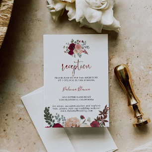 Burgundy Pink Blush Floral Wedding Reception Informatiekaartje