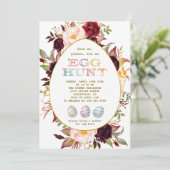 Burgundy Pink Blush Flowers Gold Egg Hunt Pasen Kaart (Staand voorkant)