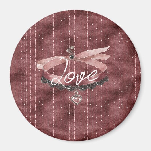 Burgundy Pink Bow Heart Necklace Magneet (Voorkant)