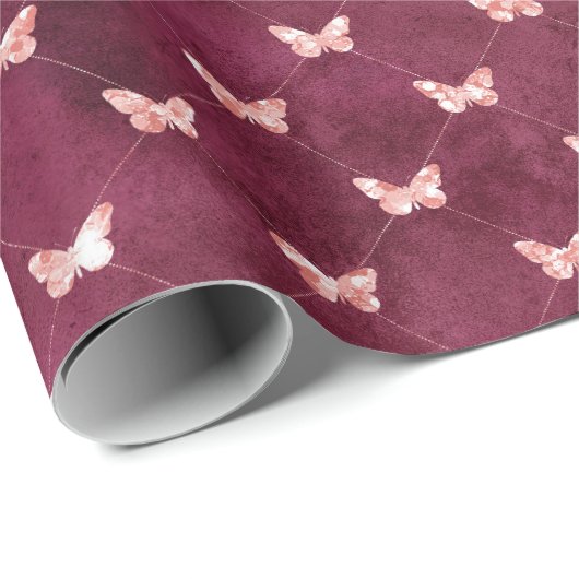 Burgundy Pink Butterflies Cadeaupapier (Rol Hoek)