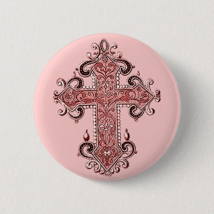 Burgundy Pink Cross  Art Ronde Button! Button 5,7 Cm