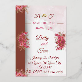 Burgundy Pink Elegant Wedding Folie Uitnodiging