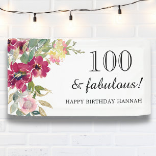 Burgundy Pink Floral 100th Birthday Spandoek
