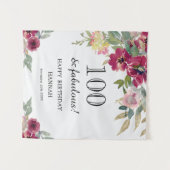 Burgundy Pink Floral 100th Birthday Wandkleed (Voorkant (horizontaal))