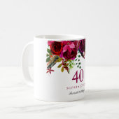 Burgundy Pink Floral 40th Birthday Guest Gift Koffiemok (Voorkant links)