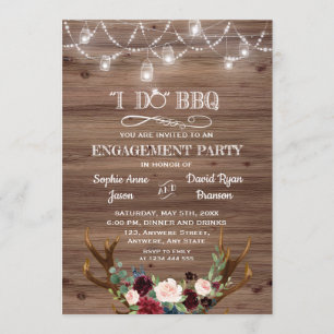 Burgundy Pink Floral Antlers I DO BBQ Verloving Kaart