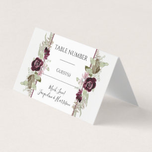 Burgundy Pink Floral Elegant Foliage Plaatskaarten Visitekaartjes