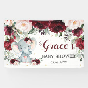 Burgundy Pink Floral Elephant Baby shower Backdrop Spandoek