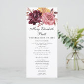 Burgundy Pink Floral Funeral Menu (Staand voorkant)