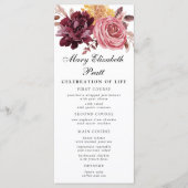 Burgundy Pink Floral Funeral Menu (Voorkant)
