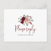 Burgundy Pink Floral Menu Choice Rsvp Briefkaart (Voorkant)
