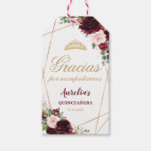 Burgundy Pink Floral Quinceanera Favor Cadeaulabel (Voorkant)