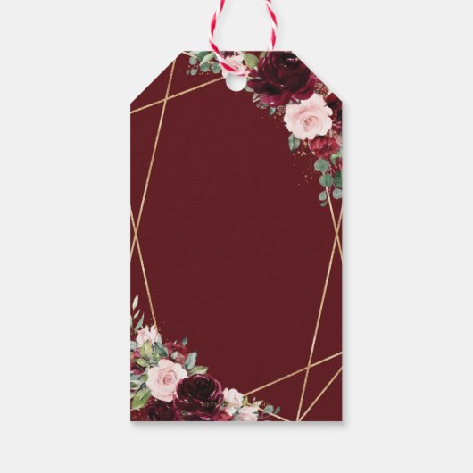 Burgundy Pink Floral Quinceanera Favor Cadeaulabel (Achterkant)