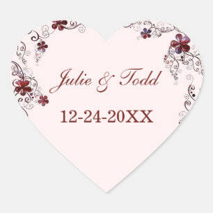 Burgundy & Pink Floral Wedding Save the Date Hart Sticker
