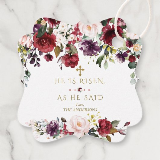 Burgundy Pink Flowers is een goudpaasconditie Bedankjes Labels (Achterkant)