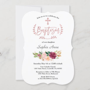 Burgundy Pink Flowers Roos Gold Cross Baptisme Kaart