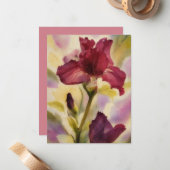 Burgundy Pink Iris Flower Art Note Card Set Notitiekaartje (Voorkant / Achterkant in situ)
