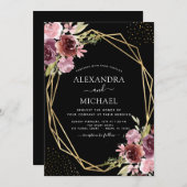 Burgundy Pink Modern Geometric Floral Wedding Kaart (Voorkant / Achterkant)