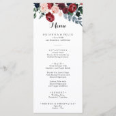 Burgundy Pink Navy Floral Diner Menu (Devant)