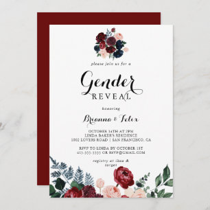 Burgundy Pink Navy Floral Gender Revey Kaart