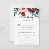 Burgundy Pink Navy Floral Mariage Menu Choix RSVP (Devant)