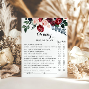 Burgundy Pink Navy Floral Oh Baby shower Game