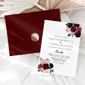 Burgundy Pink Navy Floral Spain Wedding Kaart