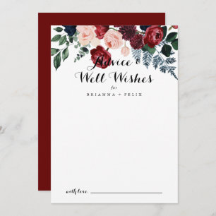 Burgundy Pink Navy Floral Wedding Well Wishes Advieskaart