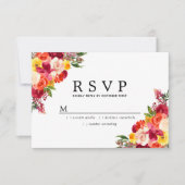 Burgundy Pink Oranje Yellow Floral Wedding RSVP Kaartje (Voorkant)