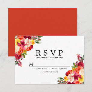 Burgundy Pink Oranje Yellow Floral Wedding RSVP Kaartje