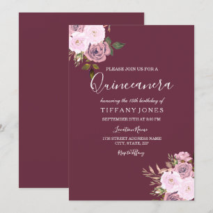 Burgundy Pink & Roos Gold Quinceanera Uitnodiging