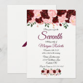 Burgundy Pink Rose Girls 7th Birthday Party Invite Kaart (Voorkant / Achterkant)