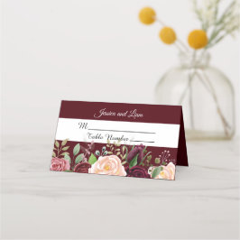 Burgundy Pink Waterverf Floral Place Card