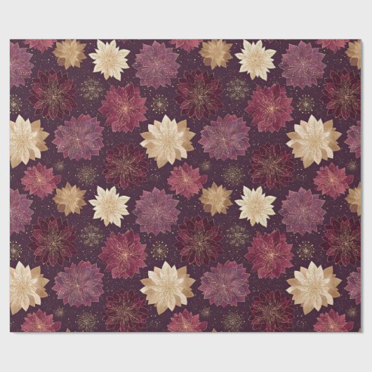 Burgundy Poinsettia Christmas Pattern (3) Cadeaupapier (Vlak)