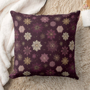 Burgundy Poinsettia Kerstpatroon (4) Kussen
