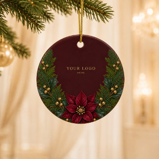 Burgundy Poinsettia Voeg Uw Logo Ornament