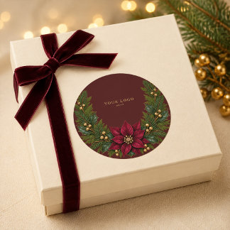 Burgundy Poinsettia Voeg Uw Logo Sticker Toe