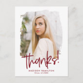 Burgundy Preppy Script Photo Afstuderen Hartelijk  Briefkaart (Voorkant)