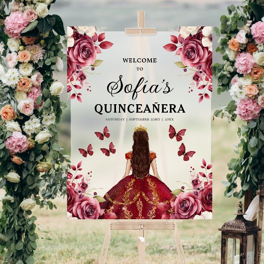 Burgundy Princess Quinceañera Bienvenue