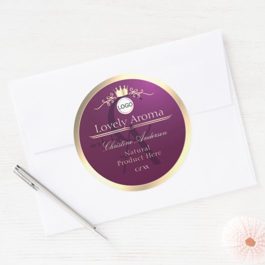 Burgundy Product Label Gold Border Logo Monogram (Envelop)