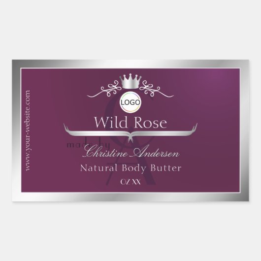Burgundy Product Label Silver Frame Logo Monogram (Voorkant)