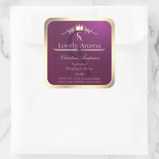 Burgundy Product Label with Gold Border Monogram (Tas)