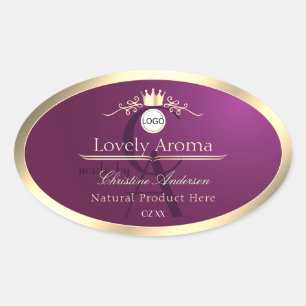 Burgundy Productlabel Gouden Rand Logo Monogram Ovale Sticker