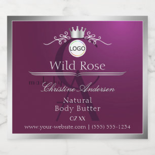 Burgundy Productlabel Zilveren Frame Logo Monogram Likeurfles Etiket